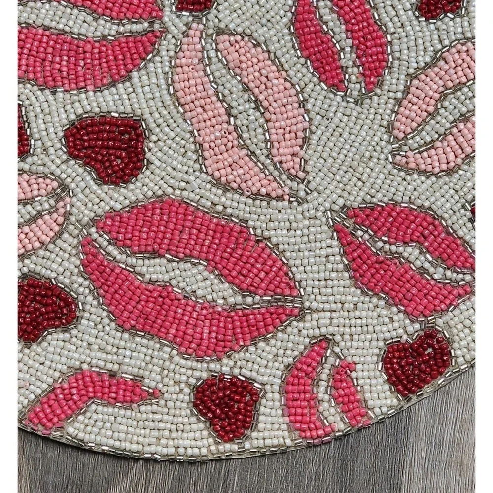 Valentines Day Pink Red‎ Lips Heart Beaded Placemat Charger Placemats 2 Pc 15